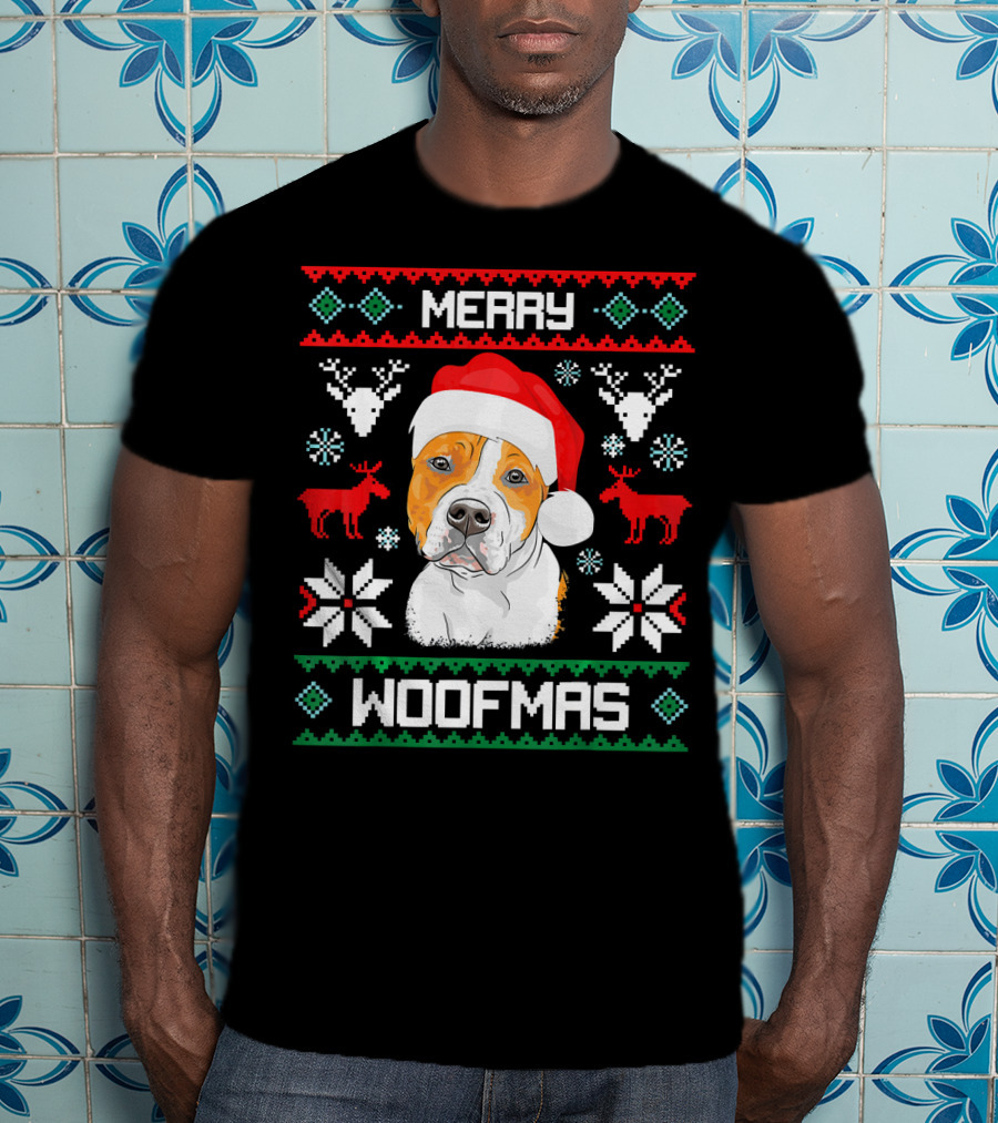 American Staffordshire Terrier Merry Woofmas T-Shirt