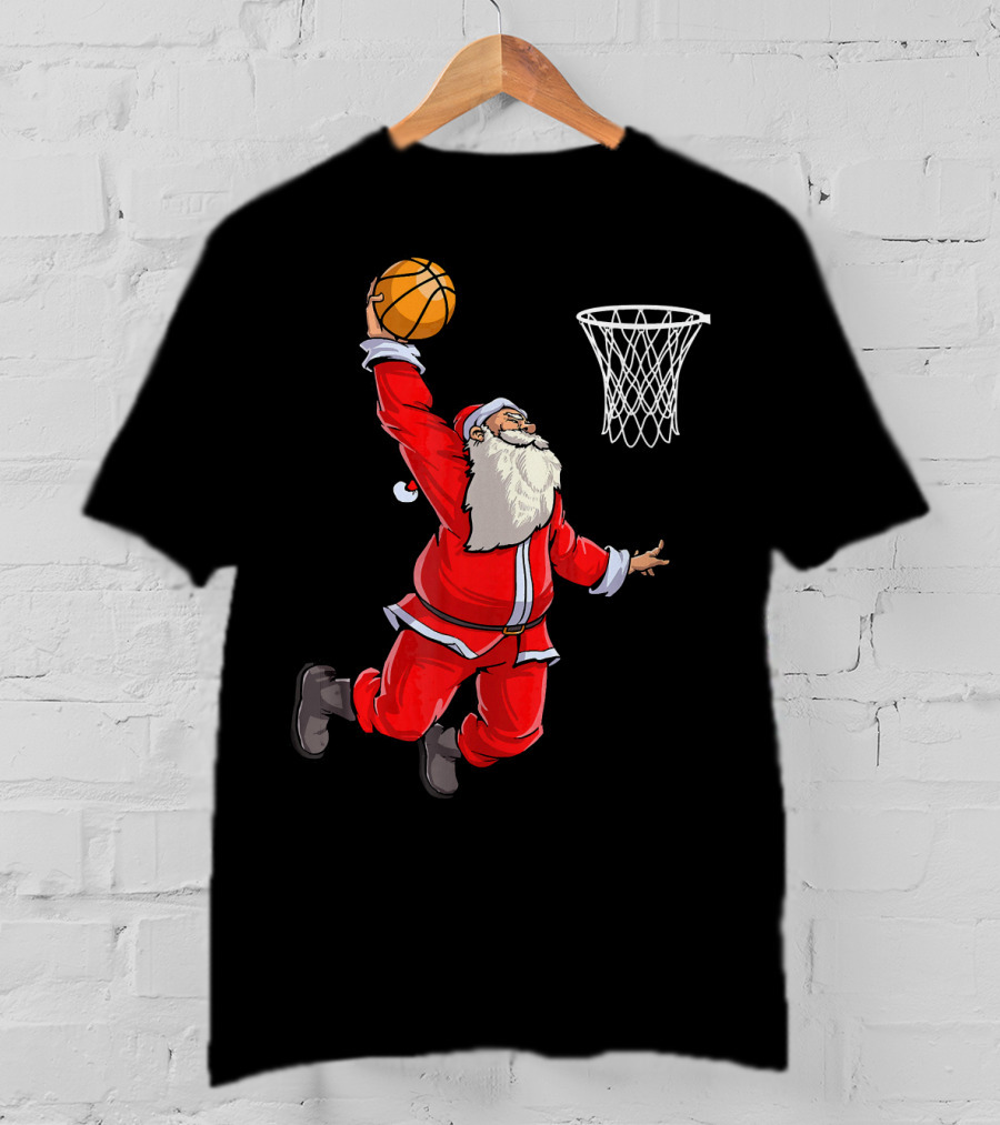 Santa Slam Dunk With Basketball T-Shirt
