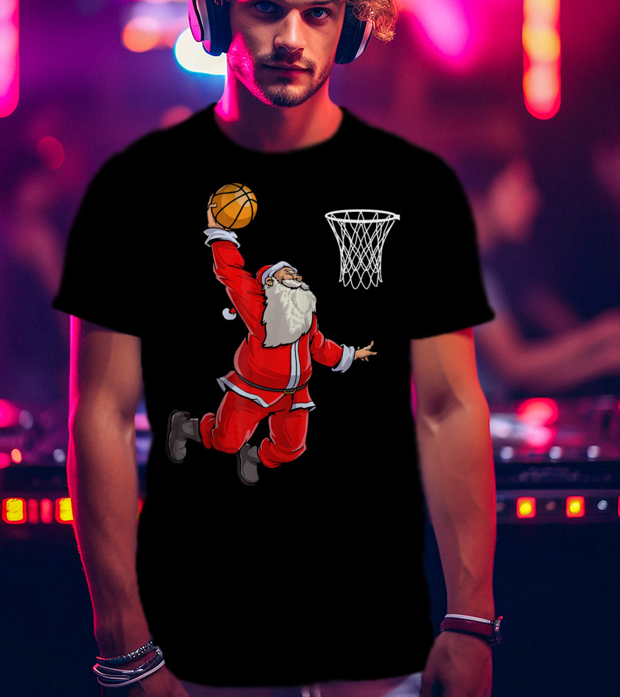 Santa Slam Dunk With Basketball T-Shirt