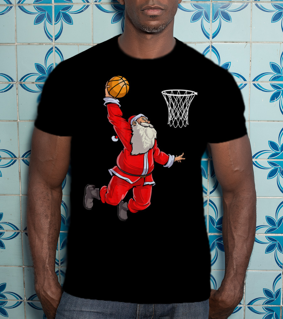 Santa Slam Dunk With Basketball T-Shirt