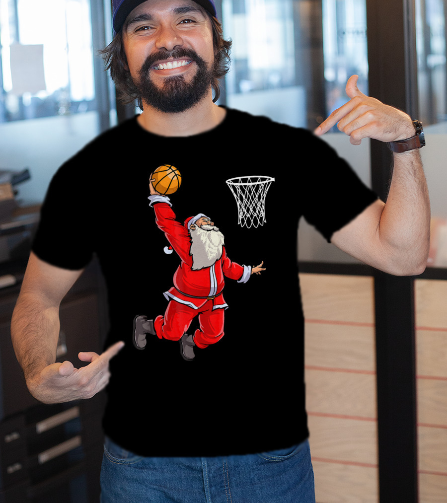 Santa Slam Dunk With Basketball T-Shirt