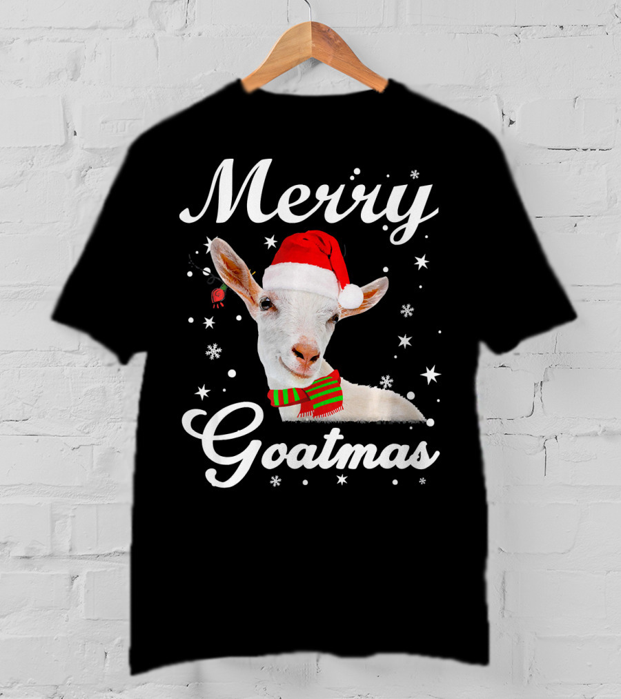 Merry Goatmas Santa Hat Snowflakes Festive Goat T-Shirt