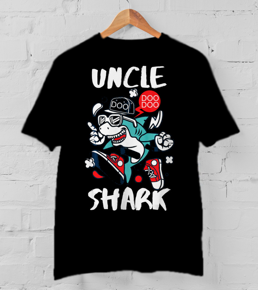 Uncle Shark Doo Doo Best Uncle Hat Sunglasses Sneakers Whimsical T-Shirt