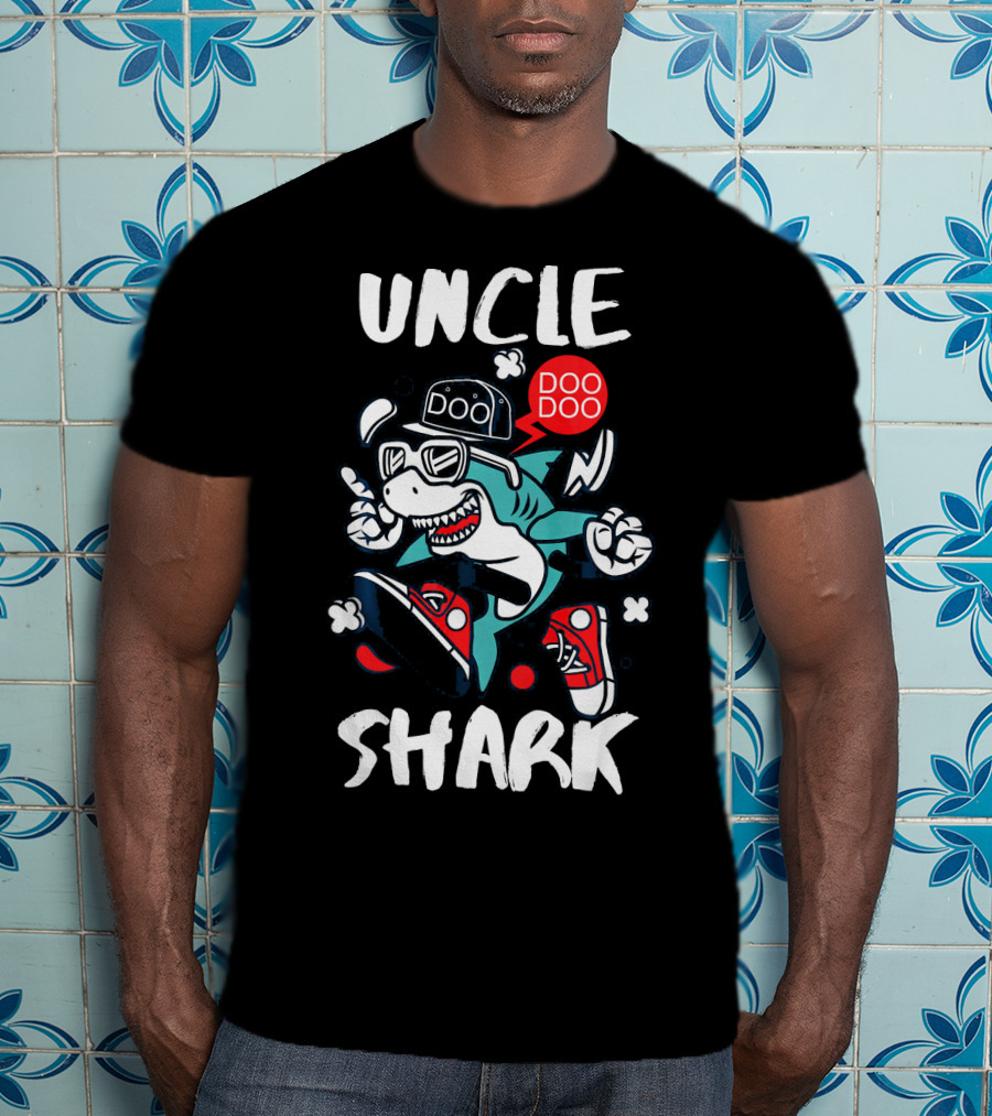 Uncle Shark Doo Doo Best Uncle Hat Sunglasses Sneakers Whimsical T-Shirt