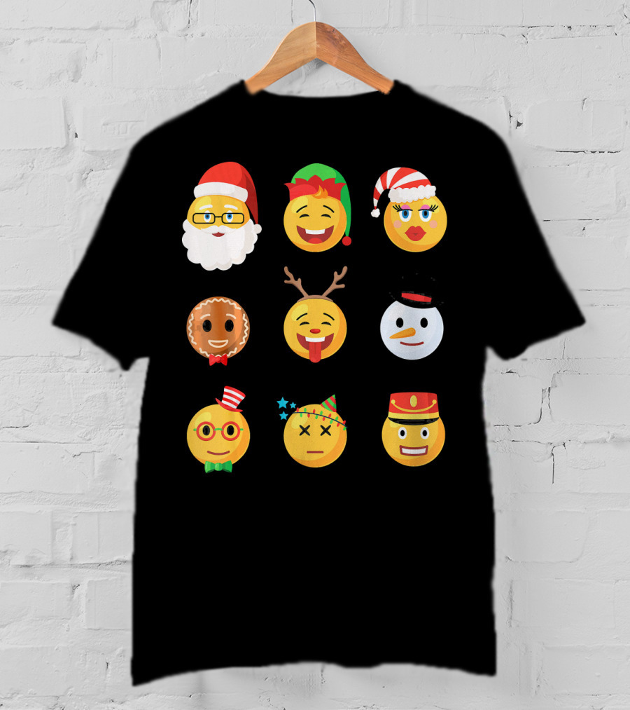 Christmas Emoji Faces Ugly Party Santa Reindeer Snowman Gingerbread T-Shirt