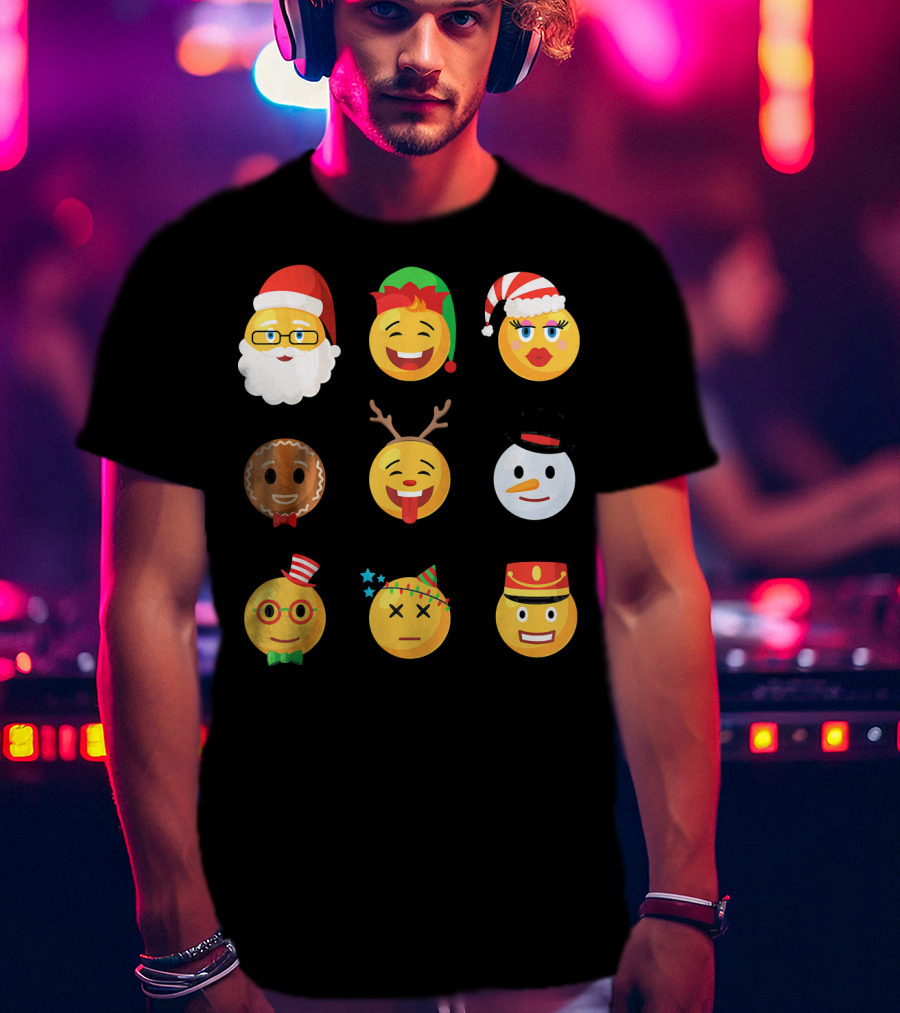 Christmas Emoji Faces Ugly Party Santa Reindeer Snowman Gingerbread T-Shirt