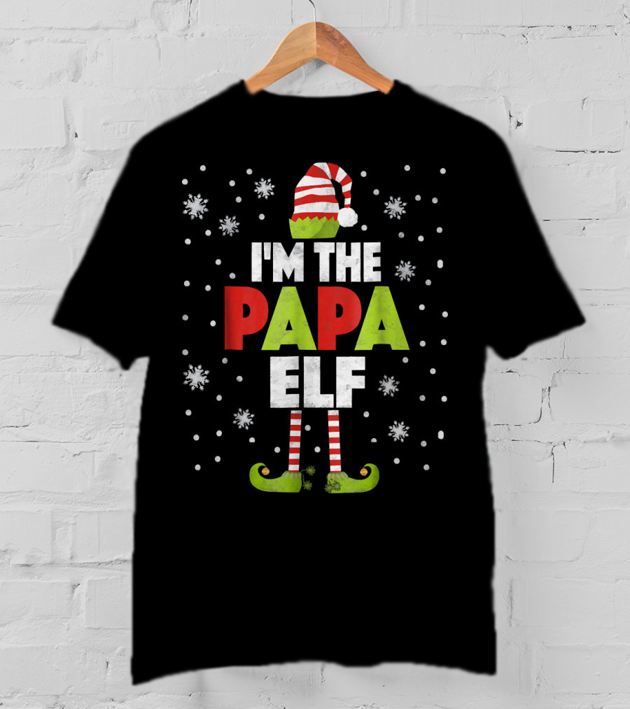 I'm The Papa Elf Christmas Snowflakes Stripe Hat And Boots T-Shirt