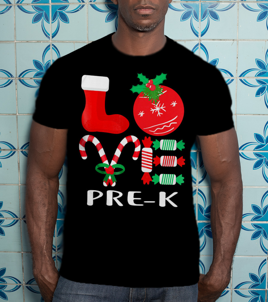 Candy Cane Christmas Stocking Ornament Pre-K T-Shirt