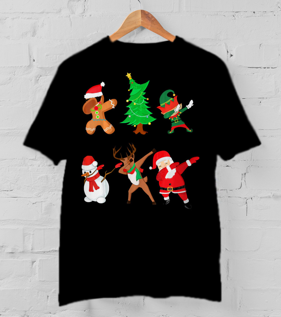 Funny Dabbing Christmas Santa Elf Gingerbread Snowman Reindeer Tree T-Shirt