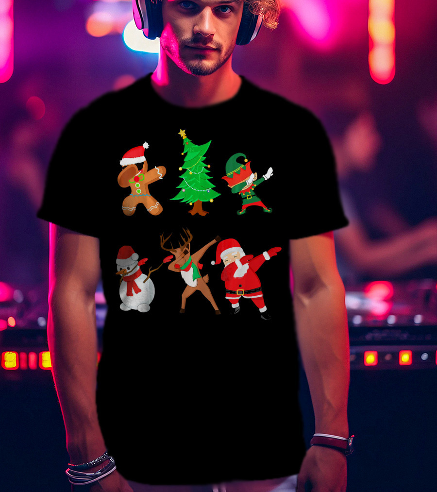 Funny Dabbing Christmas Santa Elf Gingerbread Snowman Reindeer Tree T-Shirt