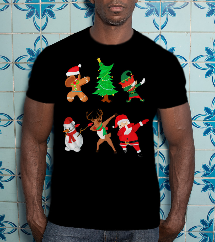 Funny Dabbing Christmas Santa Elf Gingerbread Snowman Reindeer Tree T-Shirt