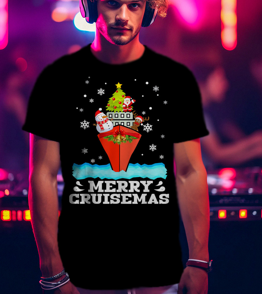Merry Cruisemas Christmas Cruise With Santa And Snowman Caribbean Holiday T-Shirt