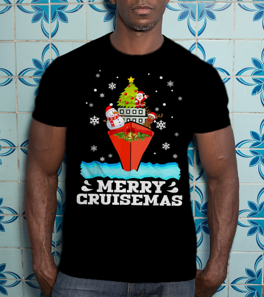Merry Cruisemas Christmas Cruise With Santa And Snowman Caribbean Holiday T-Shirt