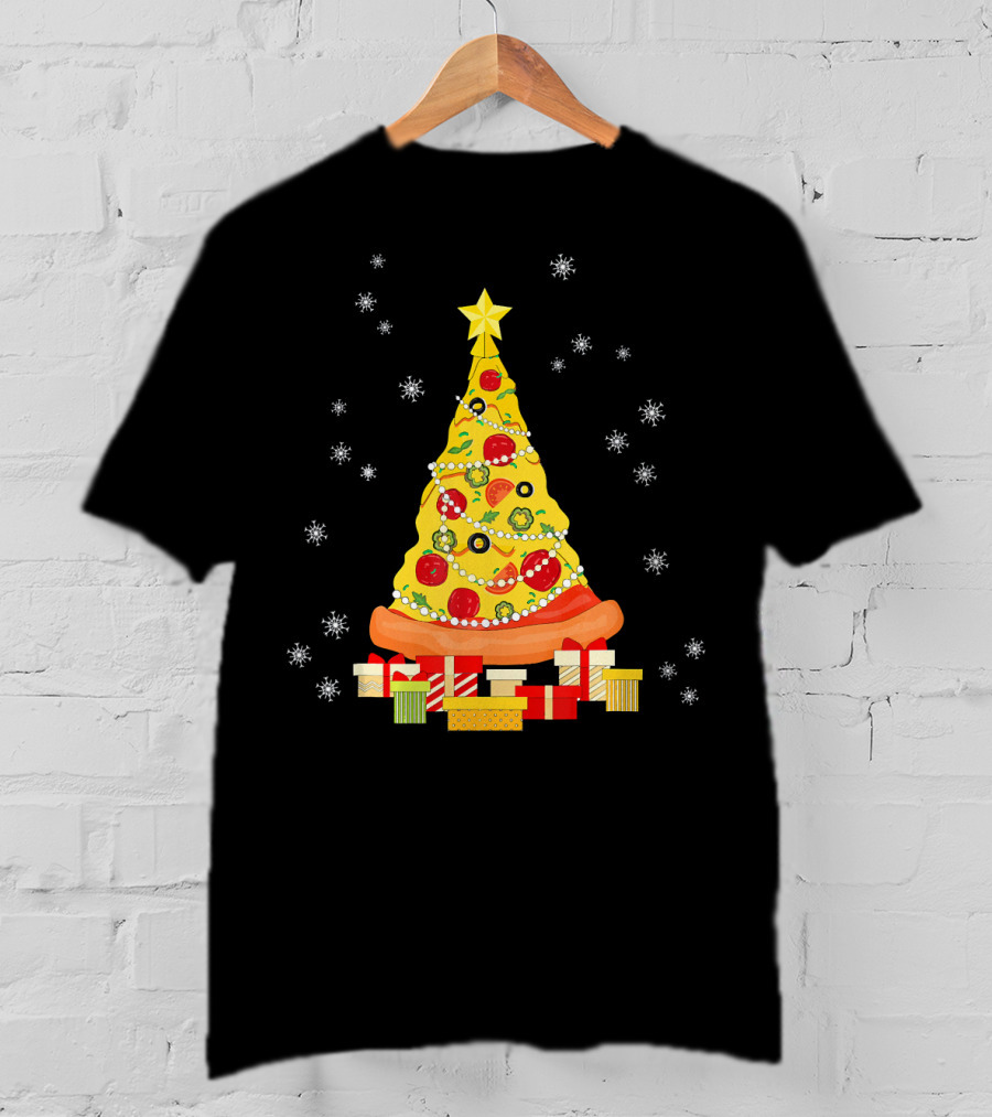 Christmas Tree Pizza With Snowflakes And Gifts T-Shirt