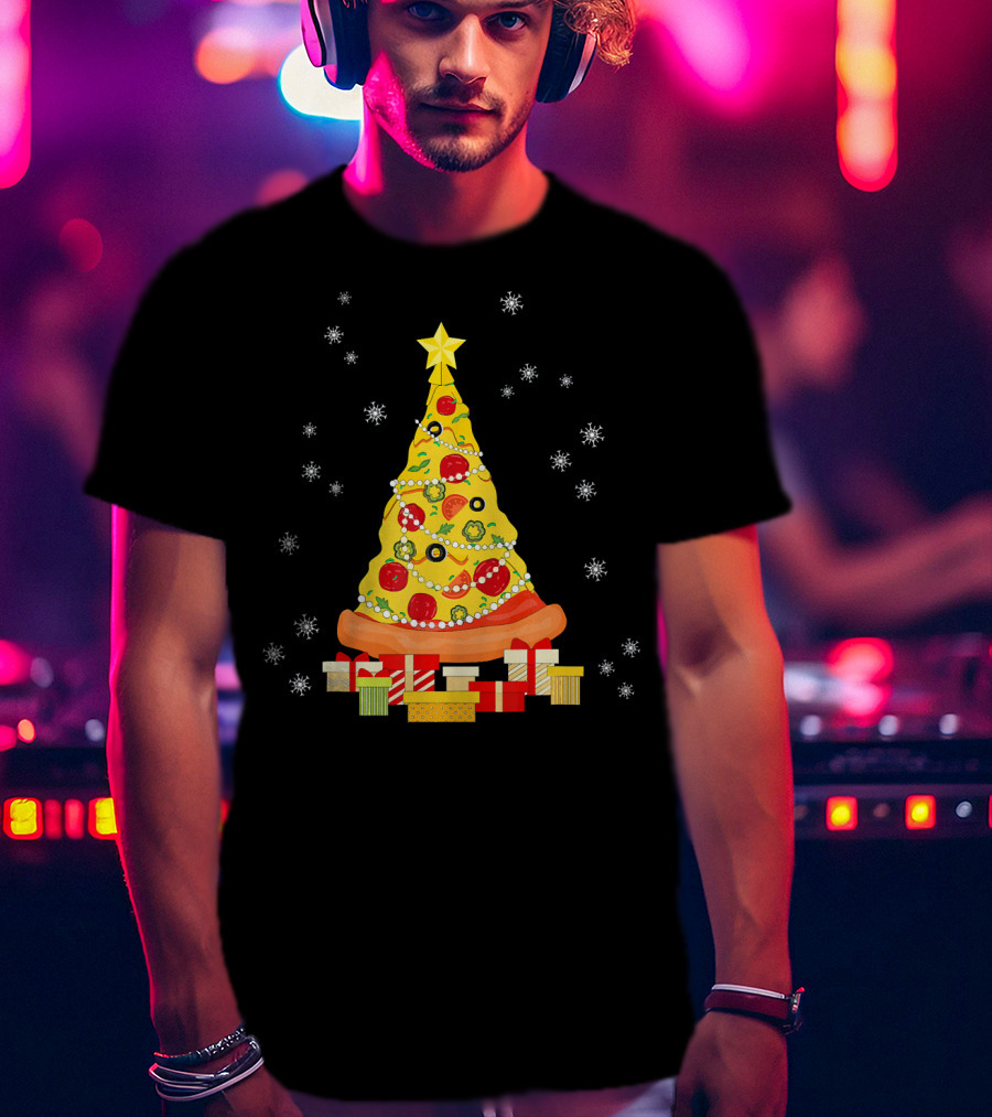 Christmas Tree Pizza With Snowflakes And Gifts T-Shirt