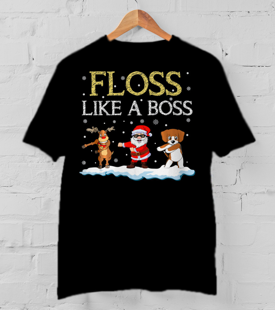 Floss Like A Boss Dancing Santa Beagle Reindeer Christmas T-Shirt