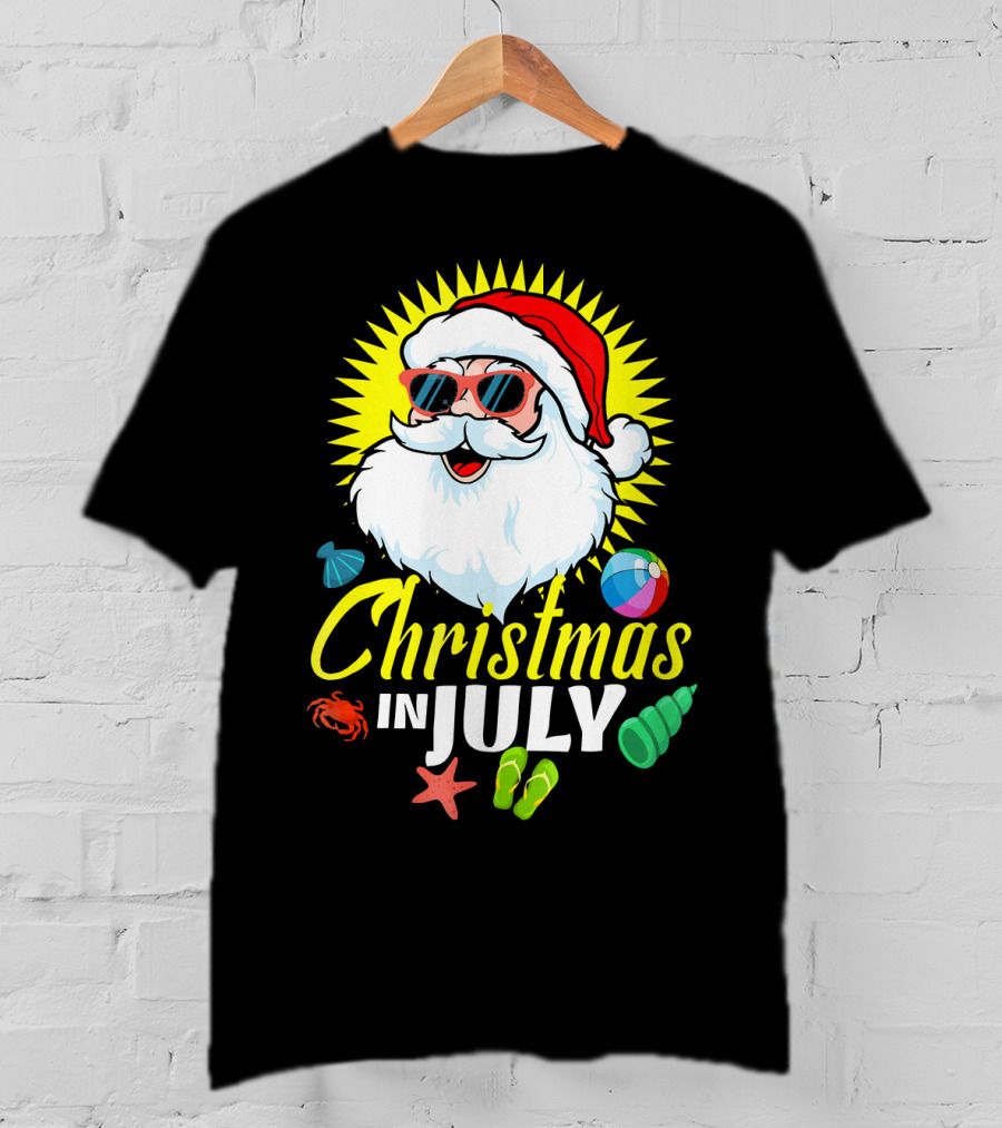 Santa Beach Holiday Christmas In July Fun T-Shirt