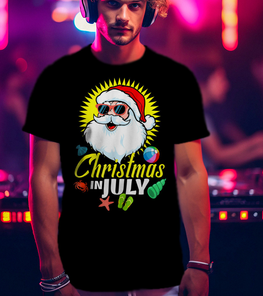 Santa Beach Holiday Christmas In July Fun T-Shirt