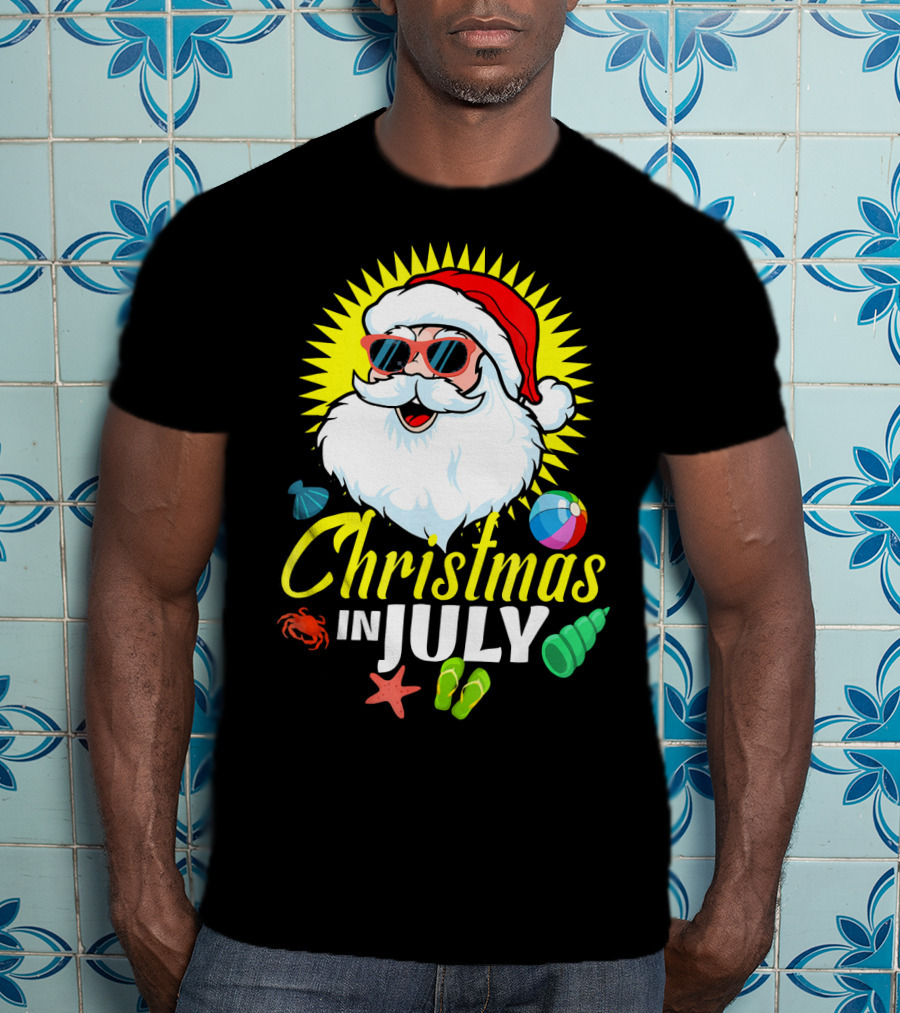 Santa Beach Holiday Christmas In July Fun T-Shirt