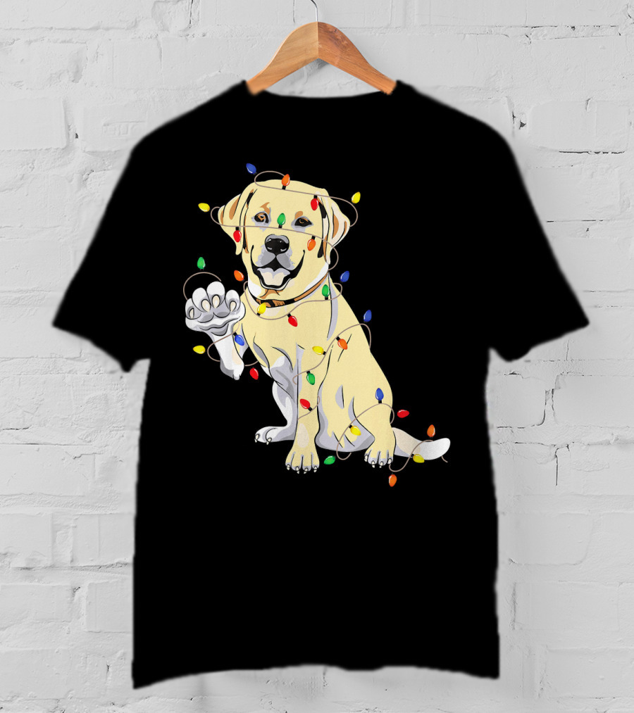 Labrador Retriever Wrapped In Christmas Lights With My Festive Lab T-Shirt
