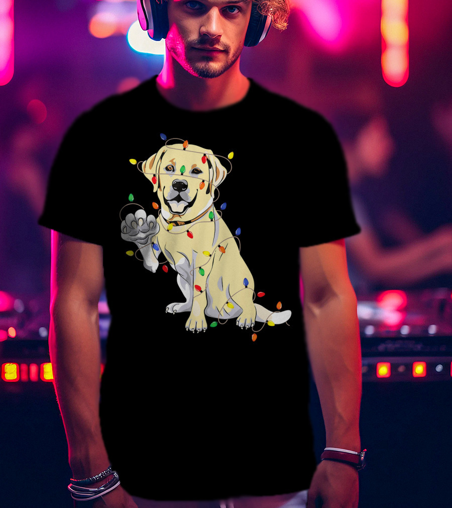 Labrador Retriever Wrapped In Christmas Lights With My Festive Lab T-Shirt