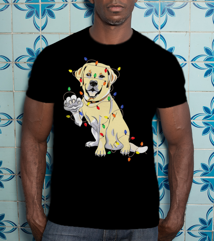 Labrador Retriever Wrapped In Christmas Lights With My Festive Lab T-Shirt