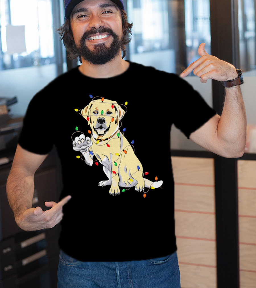 Labrador Retriever Wrapped In Christmas Lights With My Festive Lab T-Shirt