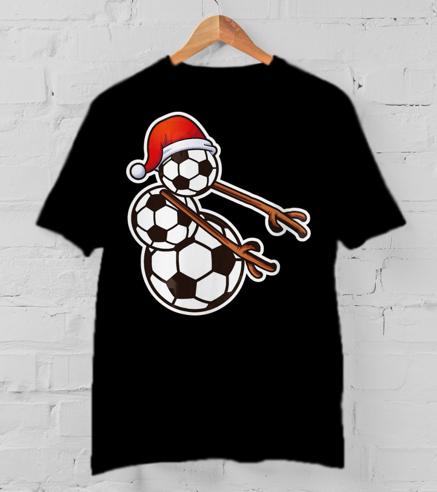Snowman Floss Soccer Christmas Santa Hat Soccer Ball Snowman T-Shirt
