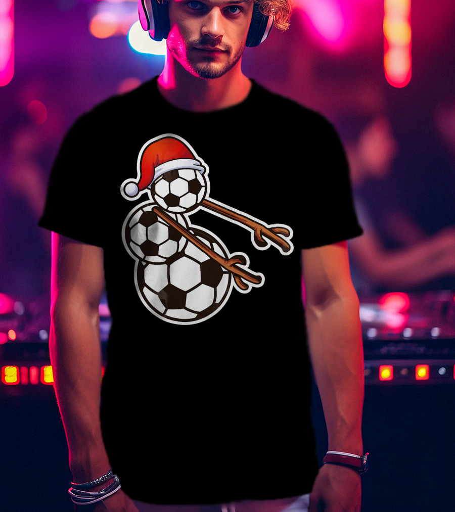Snowman Floss Soccer Christmas Santa Hat Soccer Ball Snowman T-Shirt