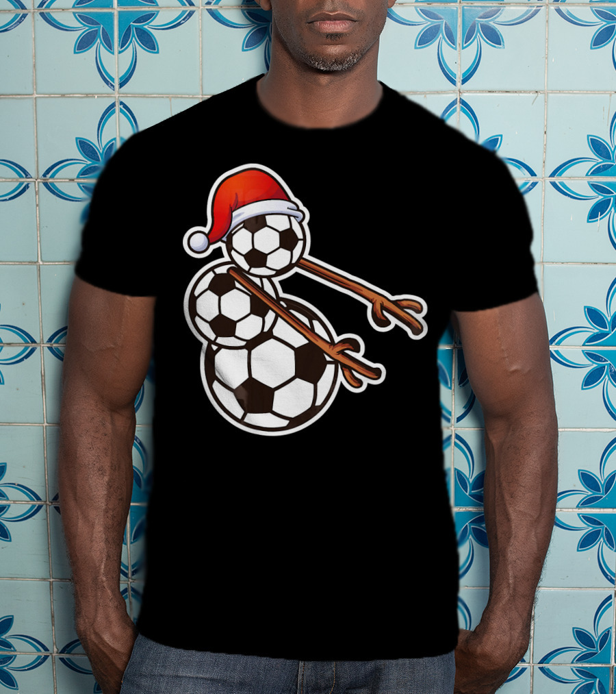 Snowman Floss Soccer Christmas Santa Hat Soccer Ball Snowman T-Shirt