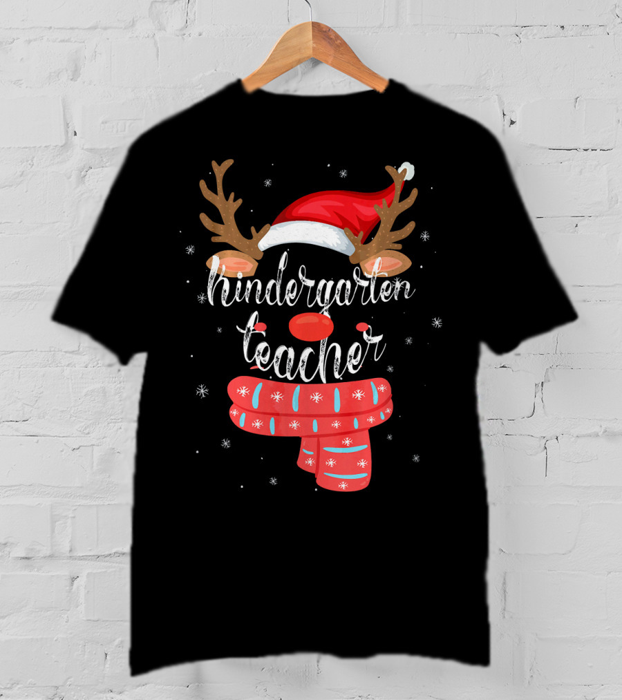 Kindergarten Teacher Reindeer Christmas Squad Matching T-Shirt