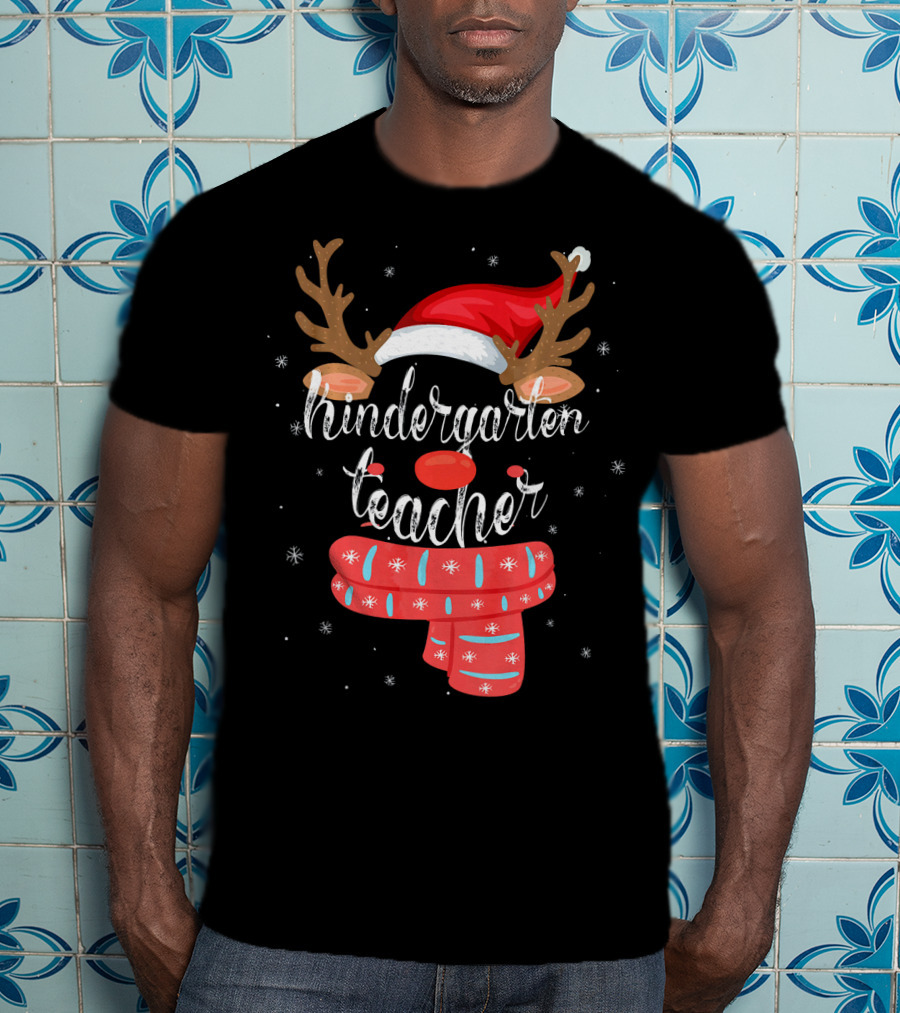 Kindergarten Teacher Reindeer Christmas Squad Matching T-Shirt