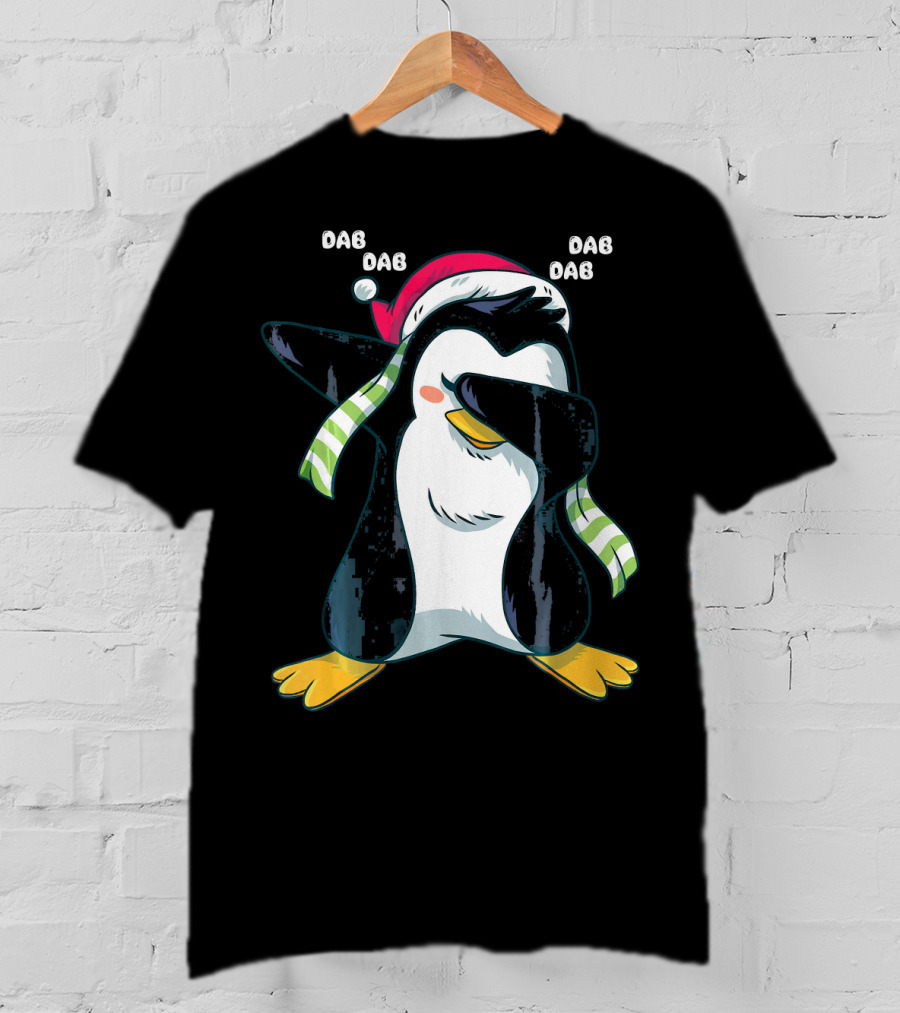 Dab Dab Dab Christmas Penguin Santa Hat And Scarf T-Shirt
