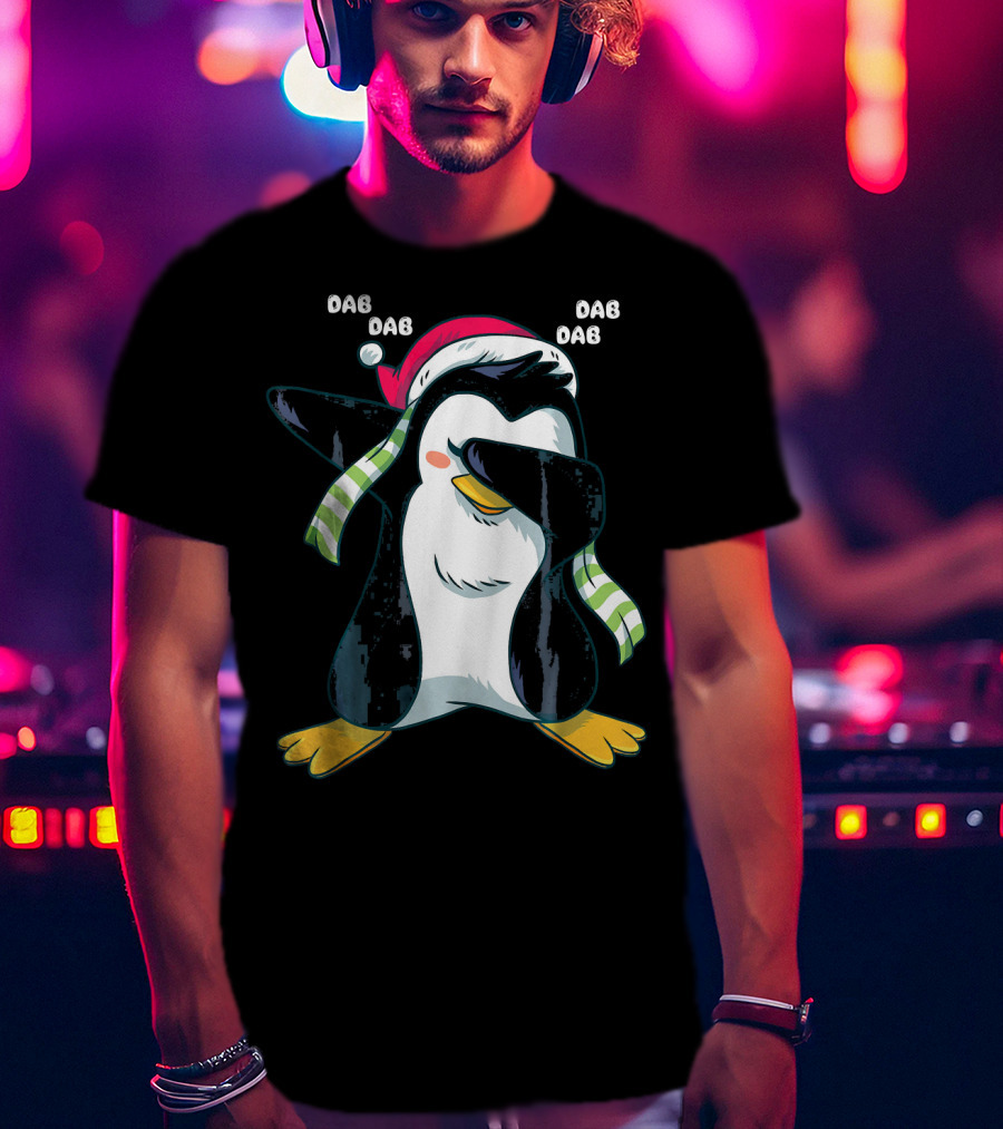Dab Dab Dab Christmas Penguin Santa Hat And Scarf T-Shirt