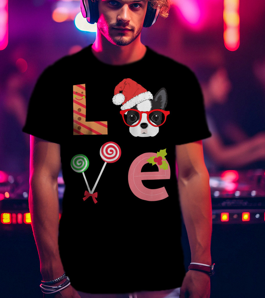 Love Boston Terrier Santa Christmas Dog Sweater Holiday T-Shirt