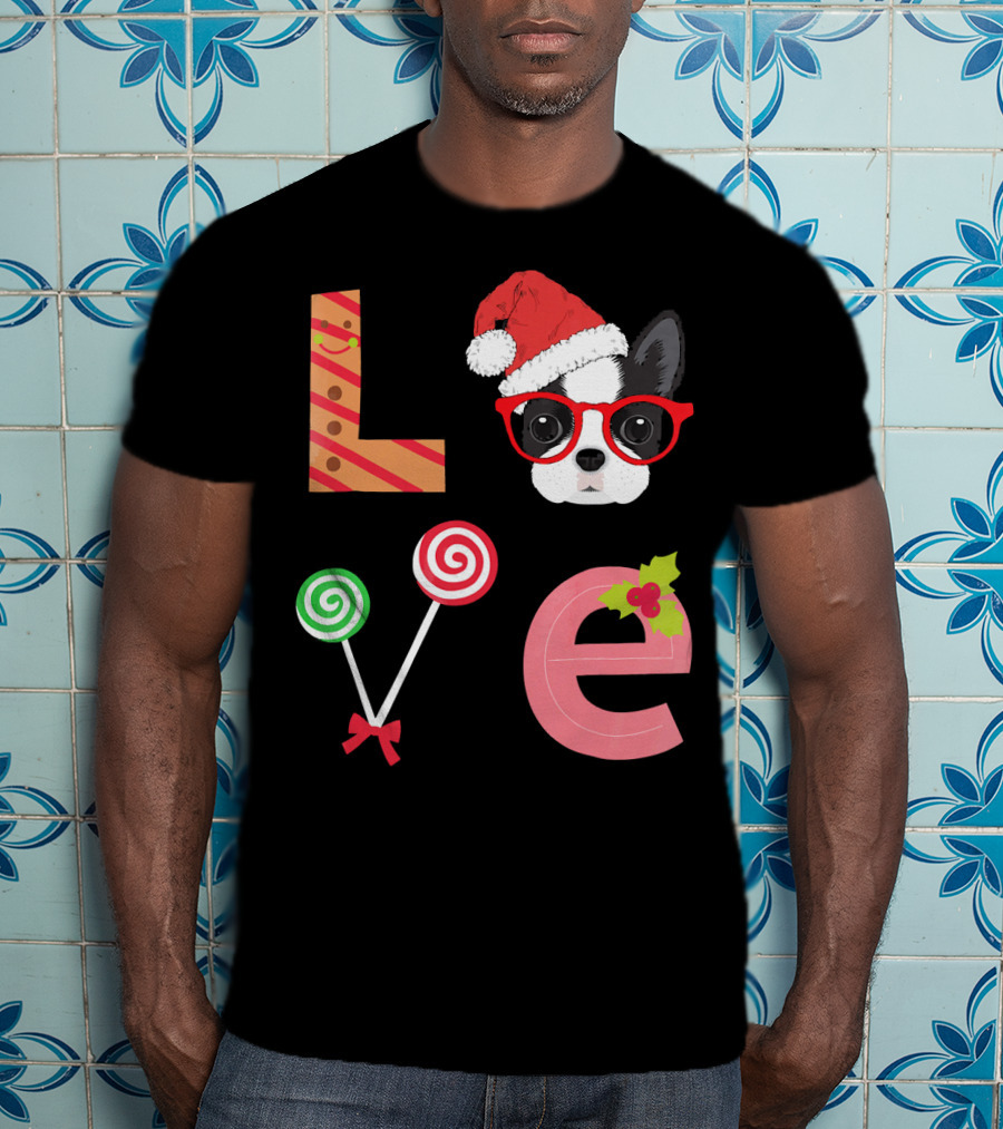 Love Boston Terrier Santa Christmas Dog Sweater Holiday T-Shirt