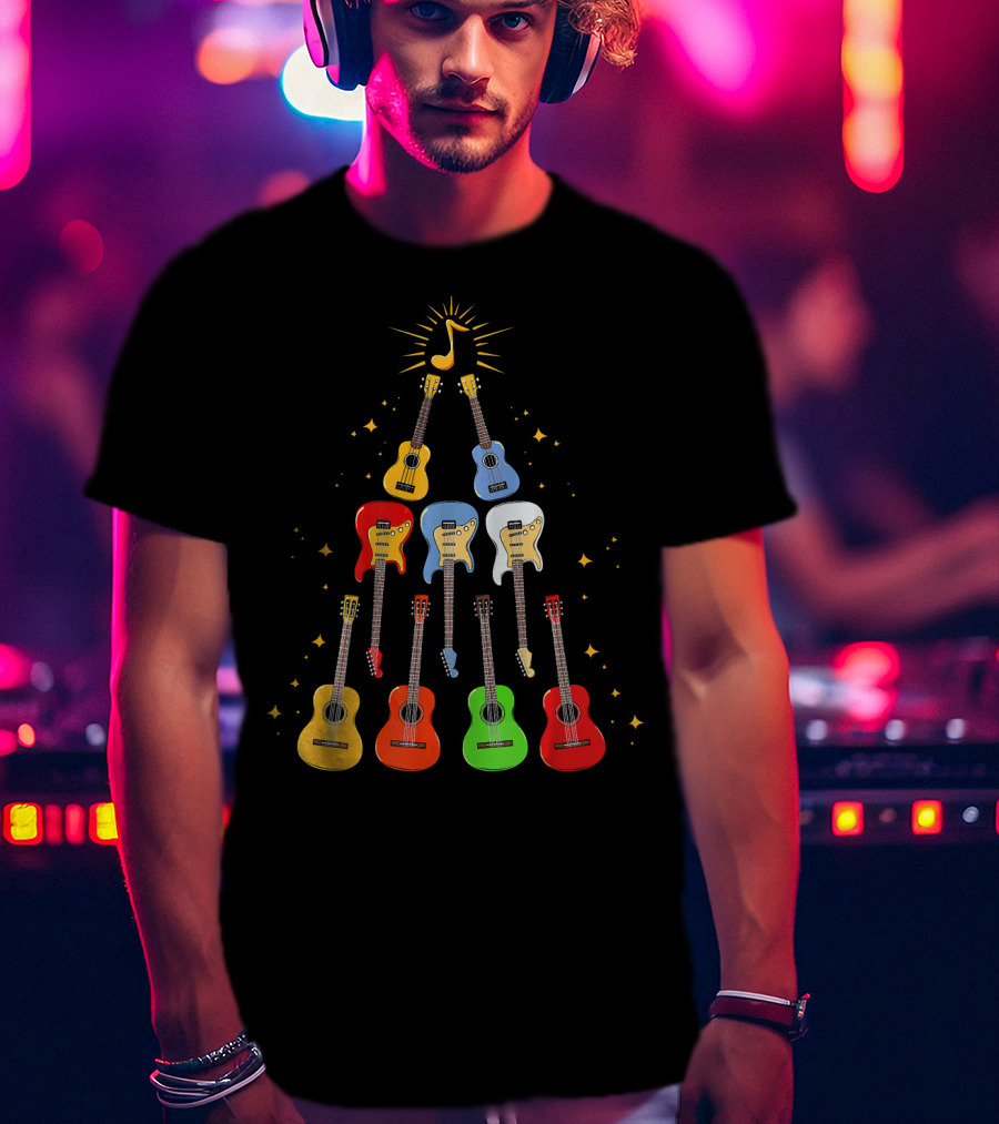 Guitar Christmas Tree Musical Funny Singer Instrument Holiday Display T-Shirt