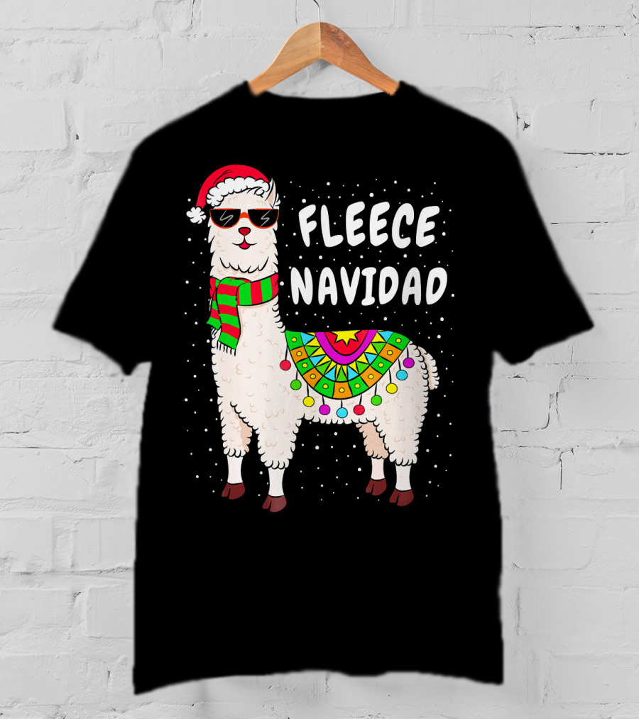 Fleece Navidad Christmas Llama Santa Hat Holiday T-Shirt