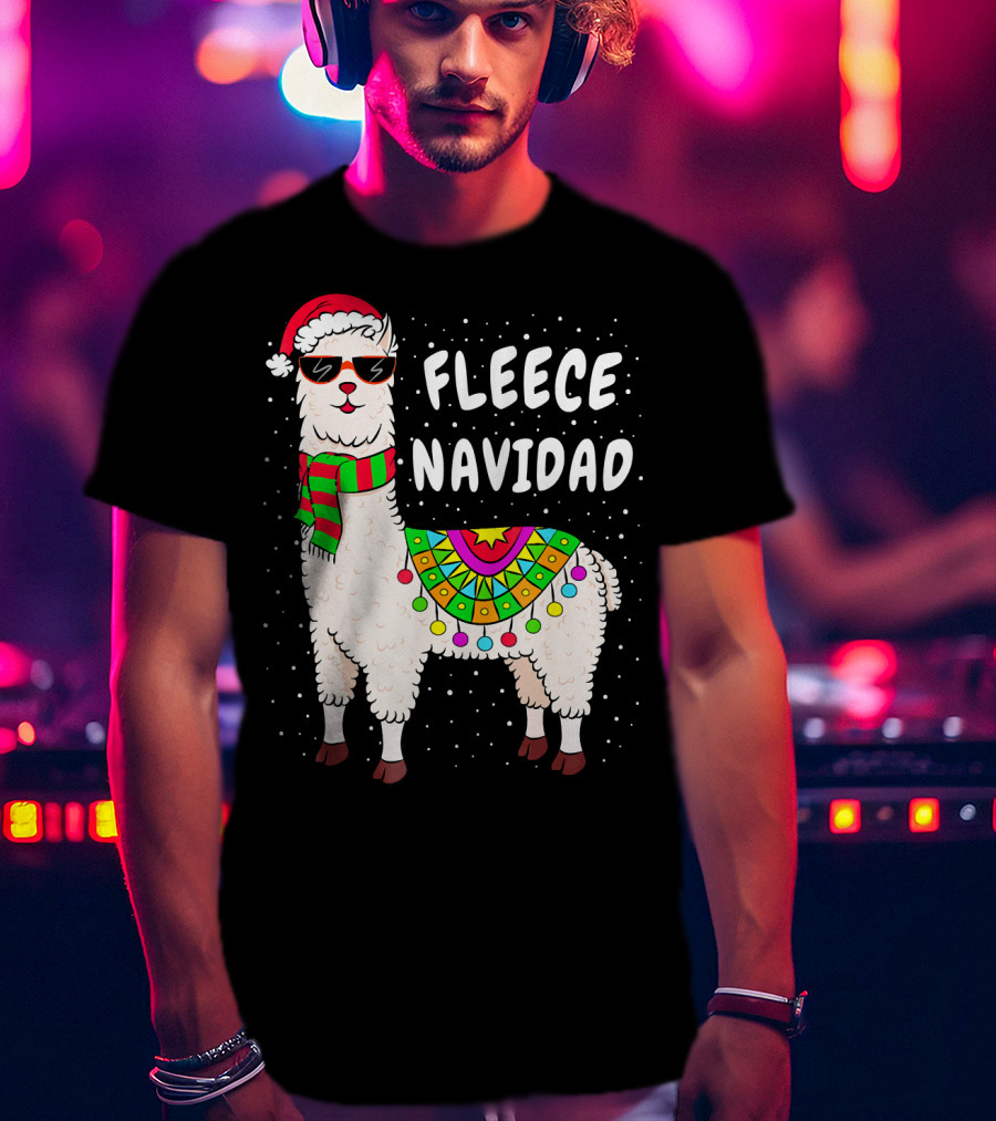 Fleece Navidad Christmas Llama Santa Hat Holiday T-Shirt