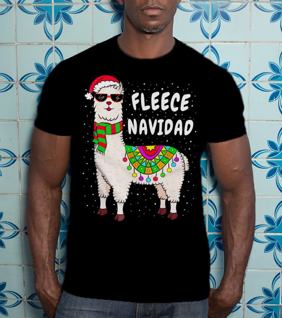 Fleece Navidad Christmas Llama Santa Hat Holiday T-Shirt