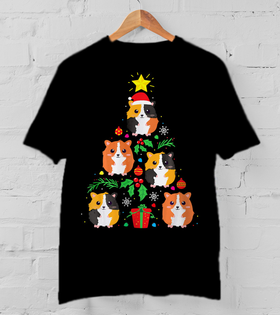 Guinea Pig Christmas Tree Santa Hat Festive T-Shirt