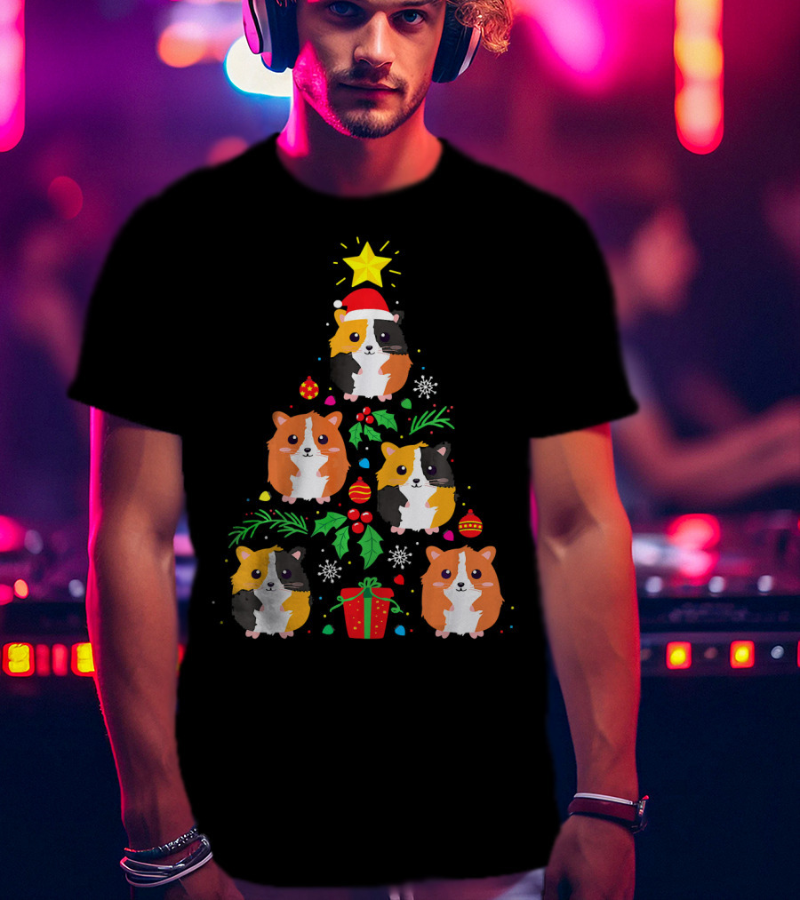 Guinea Pig Christmas Tree Santa Hat Festive T-Shirt