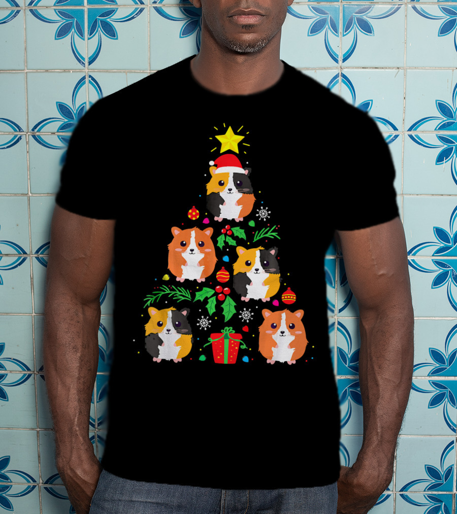 Guinea Pig Christmas Tree Santa Hat Festive T-Shirt