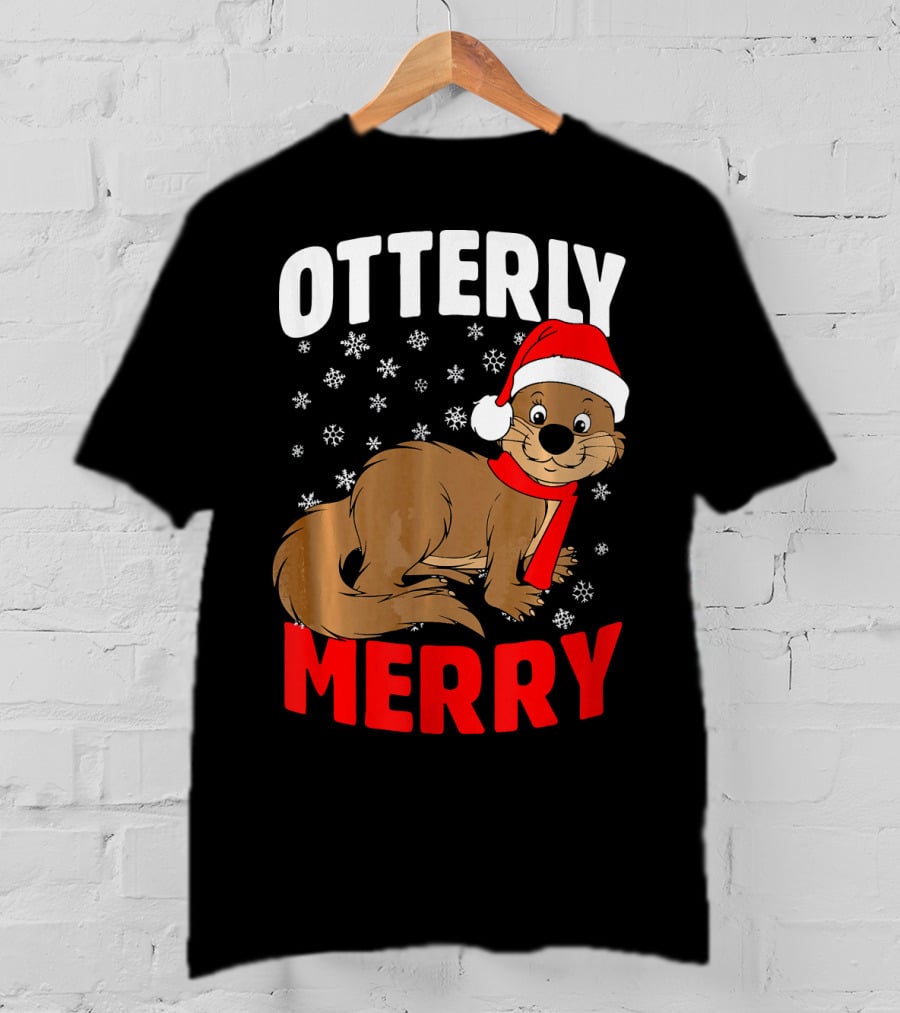 Otterly Merry Funny Ugly Christmas Sea River Otter T-Shirt