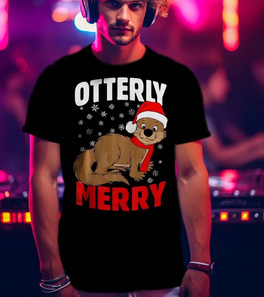 Otterly Merry Funny Ugly Christmas Sea River Otter T-Shirt