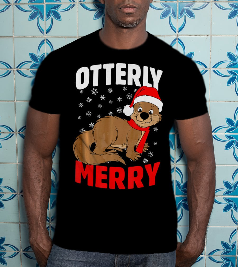 Otterly Merry Funny Ugly Christmas Sea River Otter T-Shirt