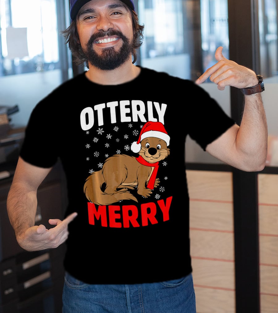 Otterly Merry Funny Ugly Christmas Sea River Otter T-Shirt
