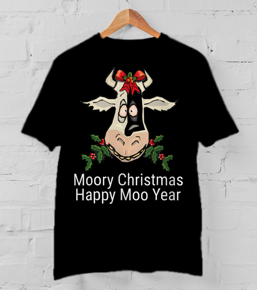 Moory Christmas Happy Moo Year Cow Holiday Spirit T-Shirt
