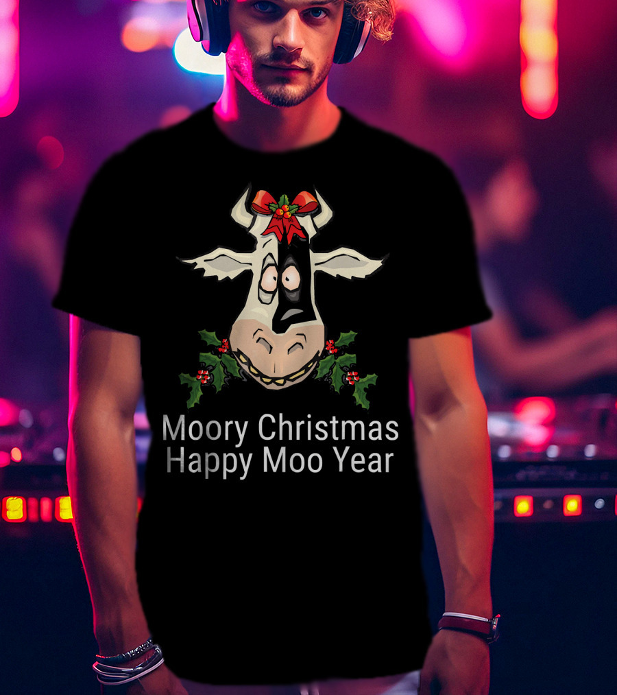 Moory Christmas Happy Moo Year Cow Holiday Spirit T-Shirt