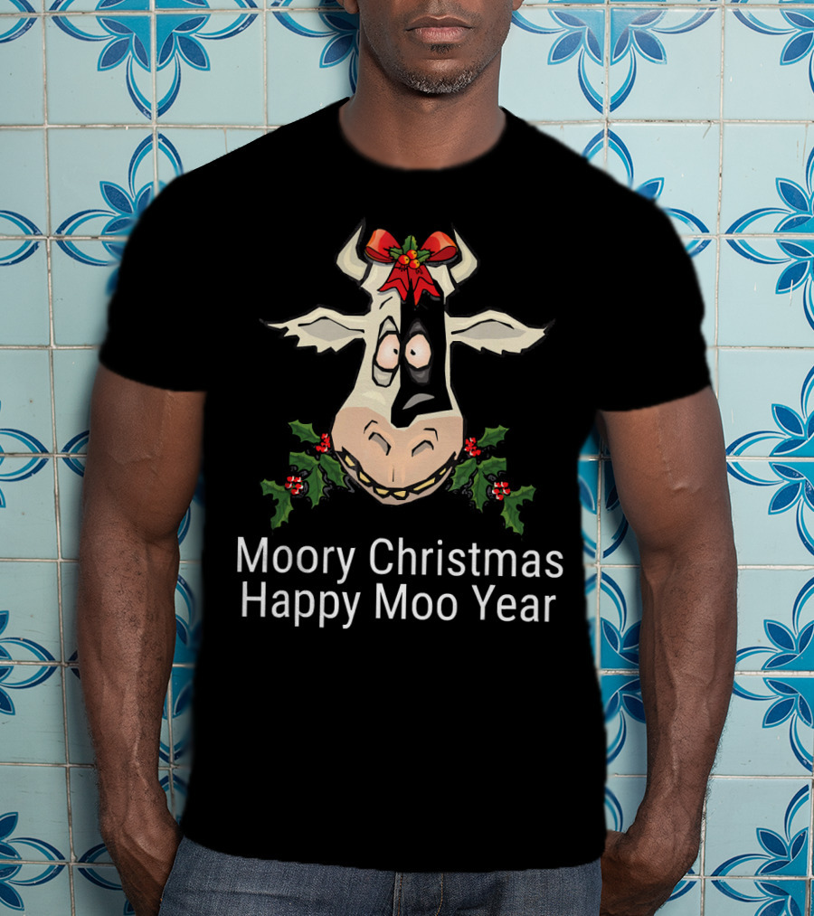 Moory Christmas Happy Moo Year Cow Holiday Spirit T-Shirt